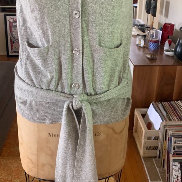 DIAB'LESS. . Heather Gray Button Down Sleeveless Sweater Vest with Side Ties - Picture 4 of 10